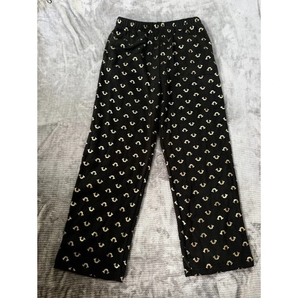 True Religion Mens Black Gold Horseshoe M‎ Lounge Pajama Pants Sleepwear 30X29
